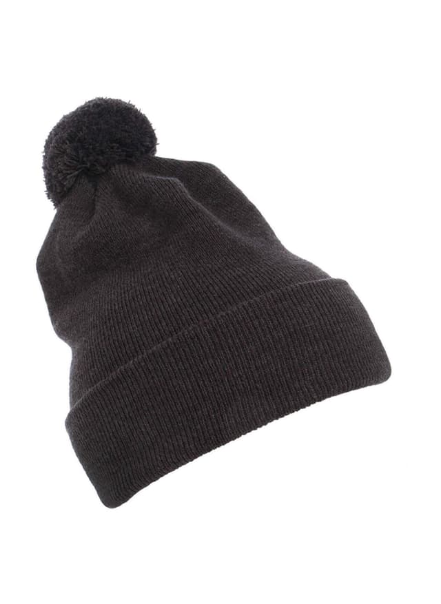 Yupoong Cuffed Knit Beanie with Pom Pom Hat - Dark Grey MISC