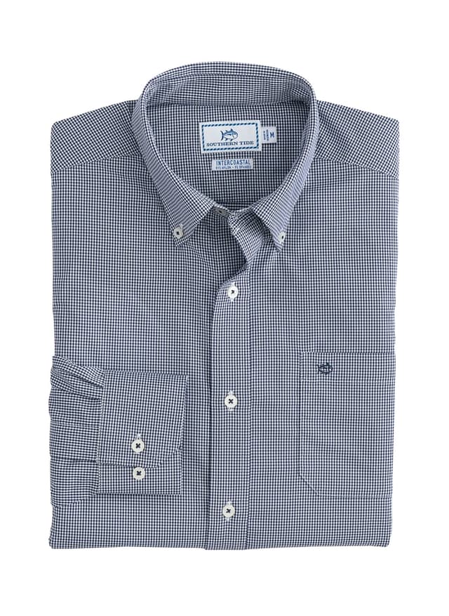 Southern Tide Men's Point Pinos Micro Gingham IC Sportshirt - Navy 3XL