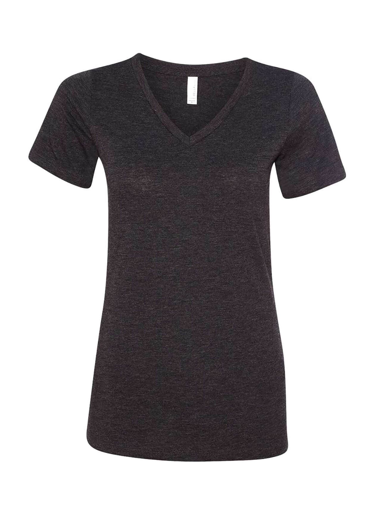Bella + Canvas Women's Relaxed Triblend V-Neck T-Shirt - Charcoal Black Triblend (CHB) LG