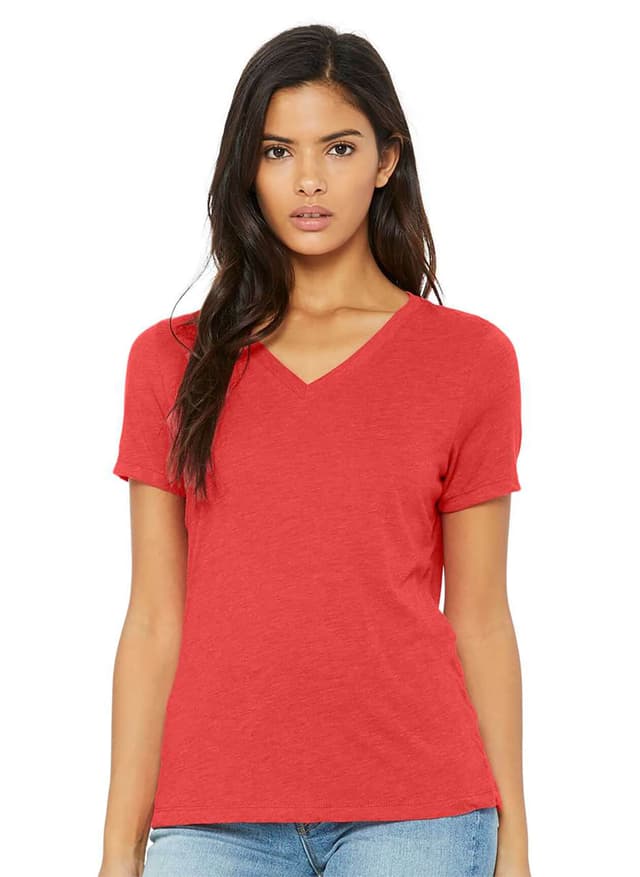 Bella + Canvas Women's Relaxed Triblend V-Neck T-Shirt - Red LG