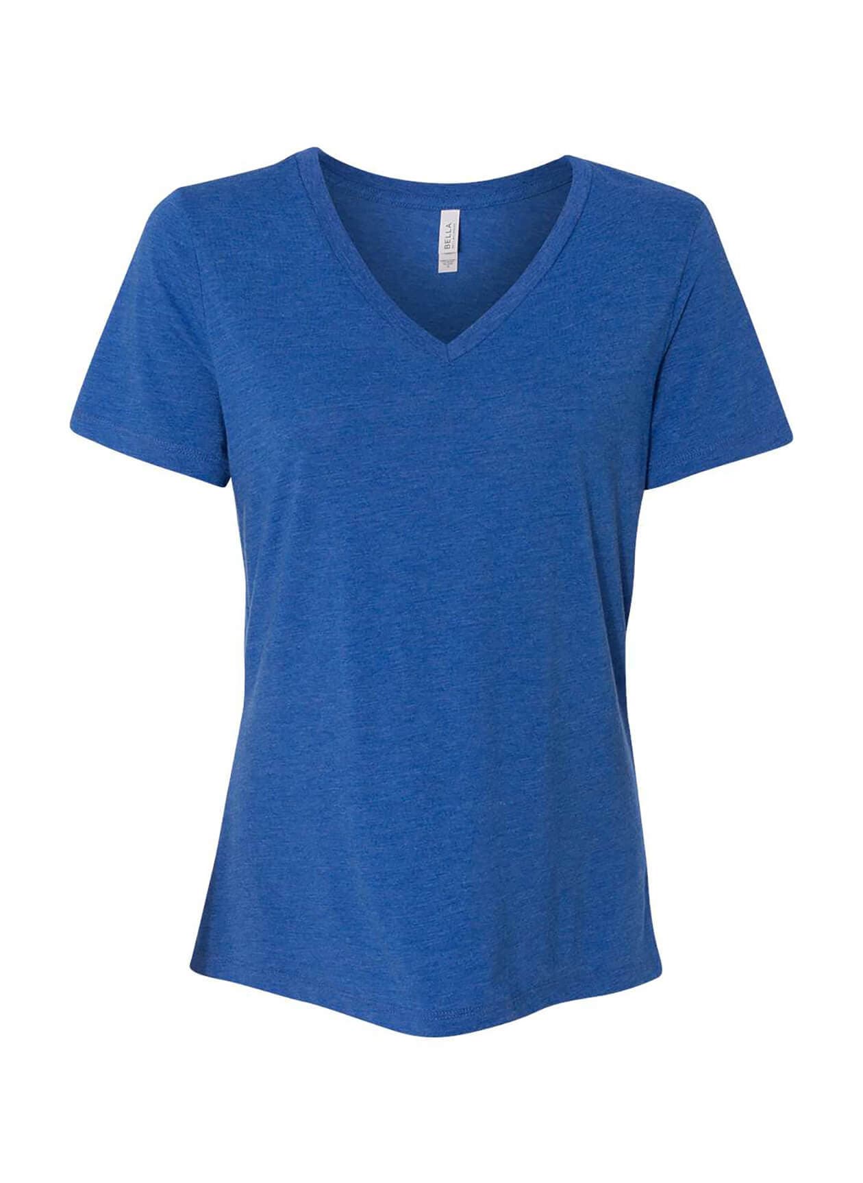 Bella + Canvas Women's Relaxed Triblend V-Neck T-Shirt - Blue LG