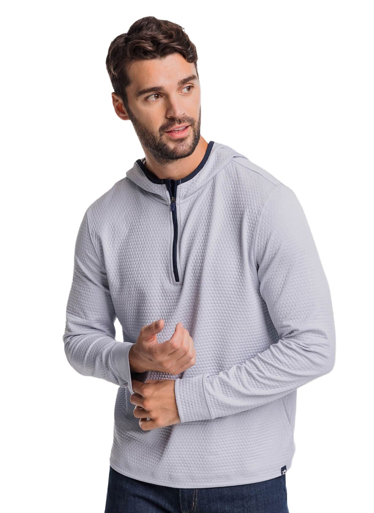 Southern Tide Men's Scuttle Heather Performance Quarter-Zip Hoodie - Light Grey LG