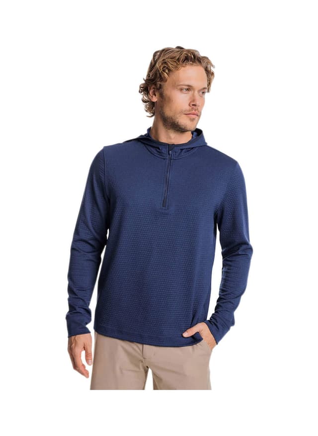 Southern Tide Men's Scuttle Heather Performance Quarter-Zip Hoodie - Navy LG