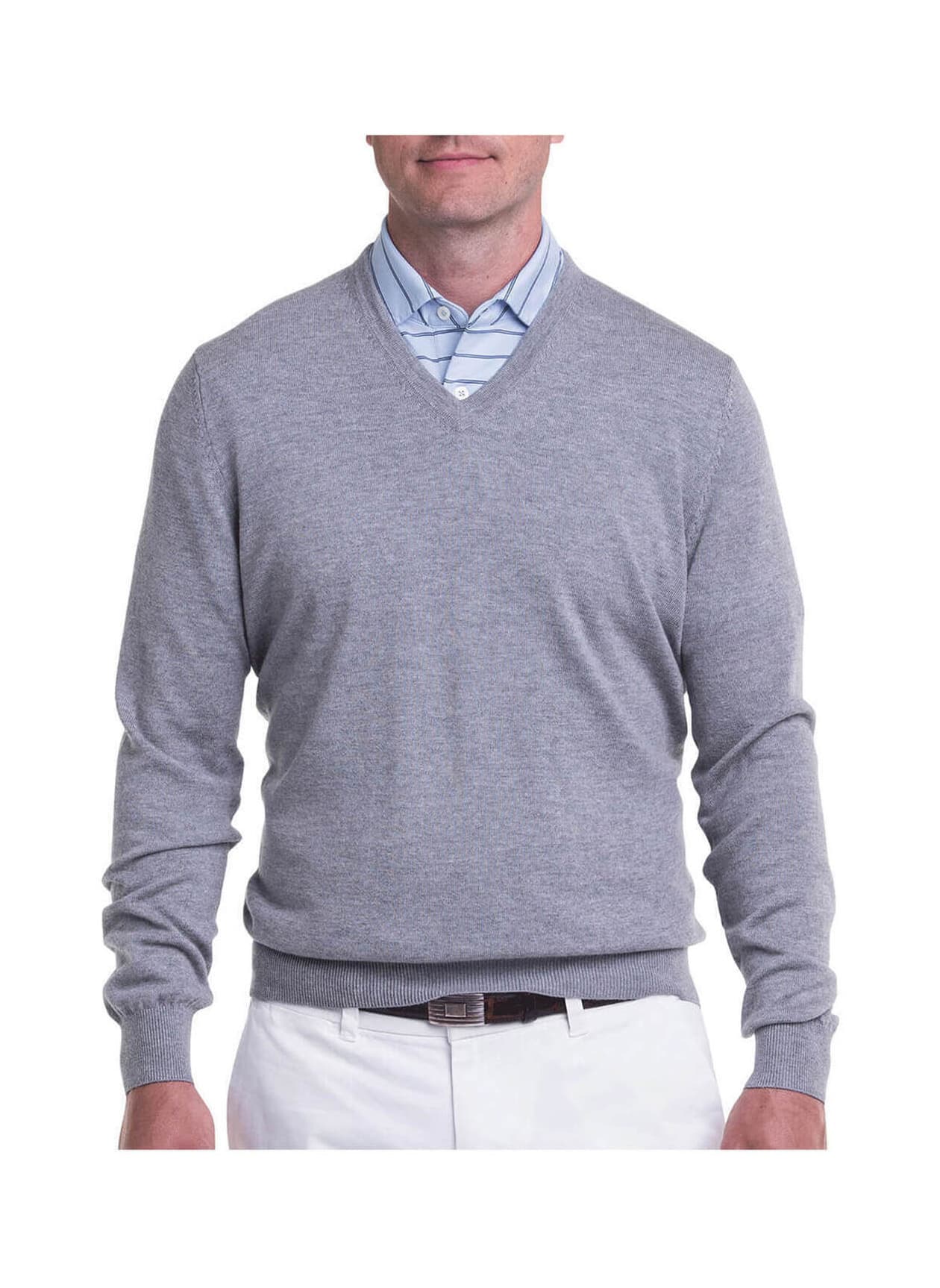 Fairway & Greene Men's Baruffa V-Neck Sweater - Light Grey 3XL