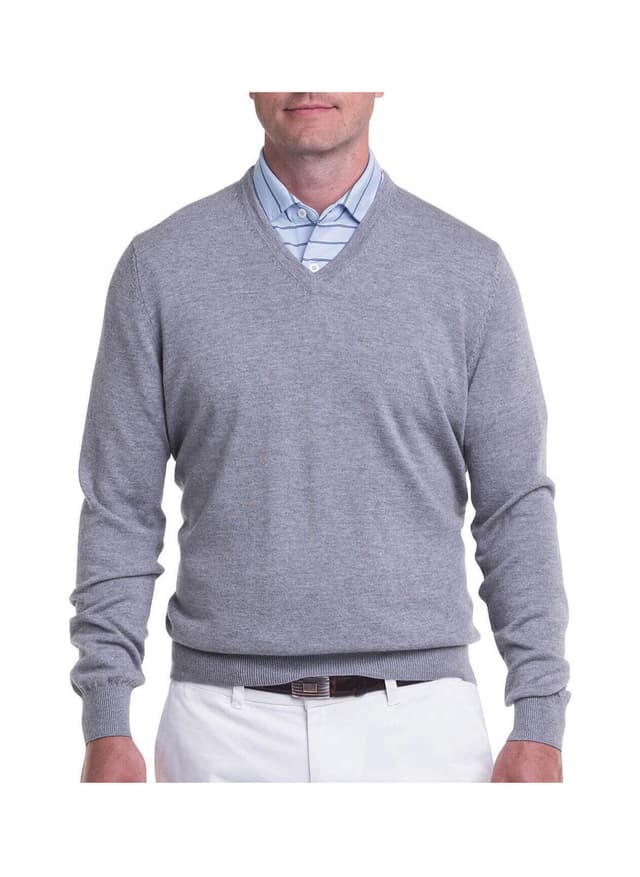 Fairway & Greene Men's Baruffa V-Neck Sweater - Light Grey 3XL