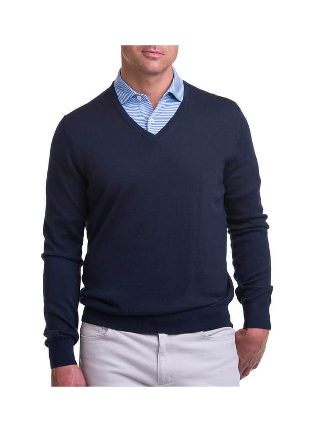 Fairway & Greene Men's Baruffa V-Neck Sweater - Navy 3XL