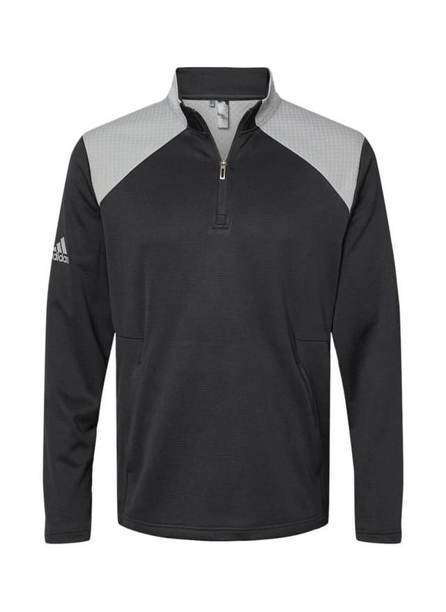 Adidas Men's Textured Mixed Media Quarter-Zip - Black,Light Grey 3XL