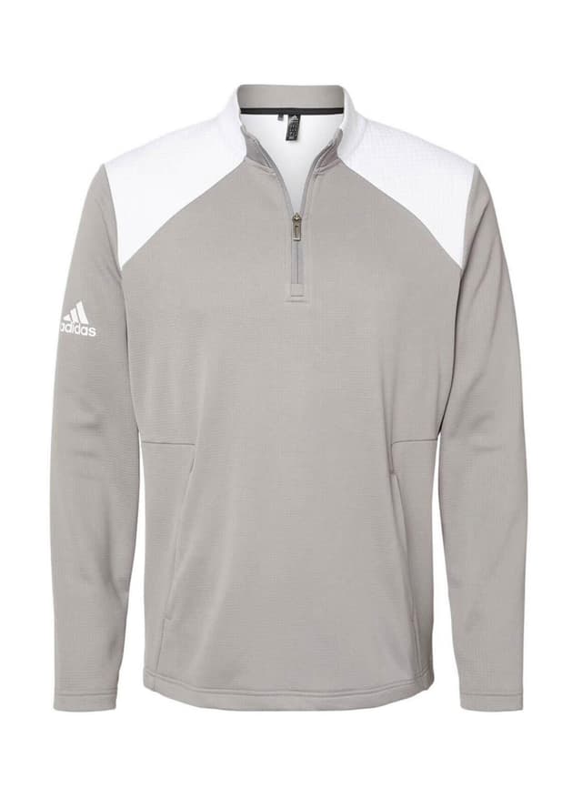 Adidas Men's Textured Mixed Media Quarter-Zip - Light Grey 3XL