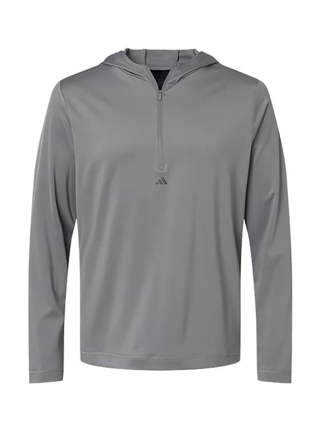 Adidas Men's Lightweight Performance Quarter-Zip Hooded Pullover - Dark Grey 3XL