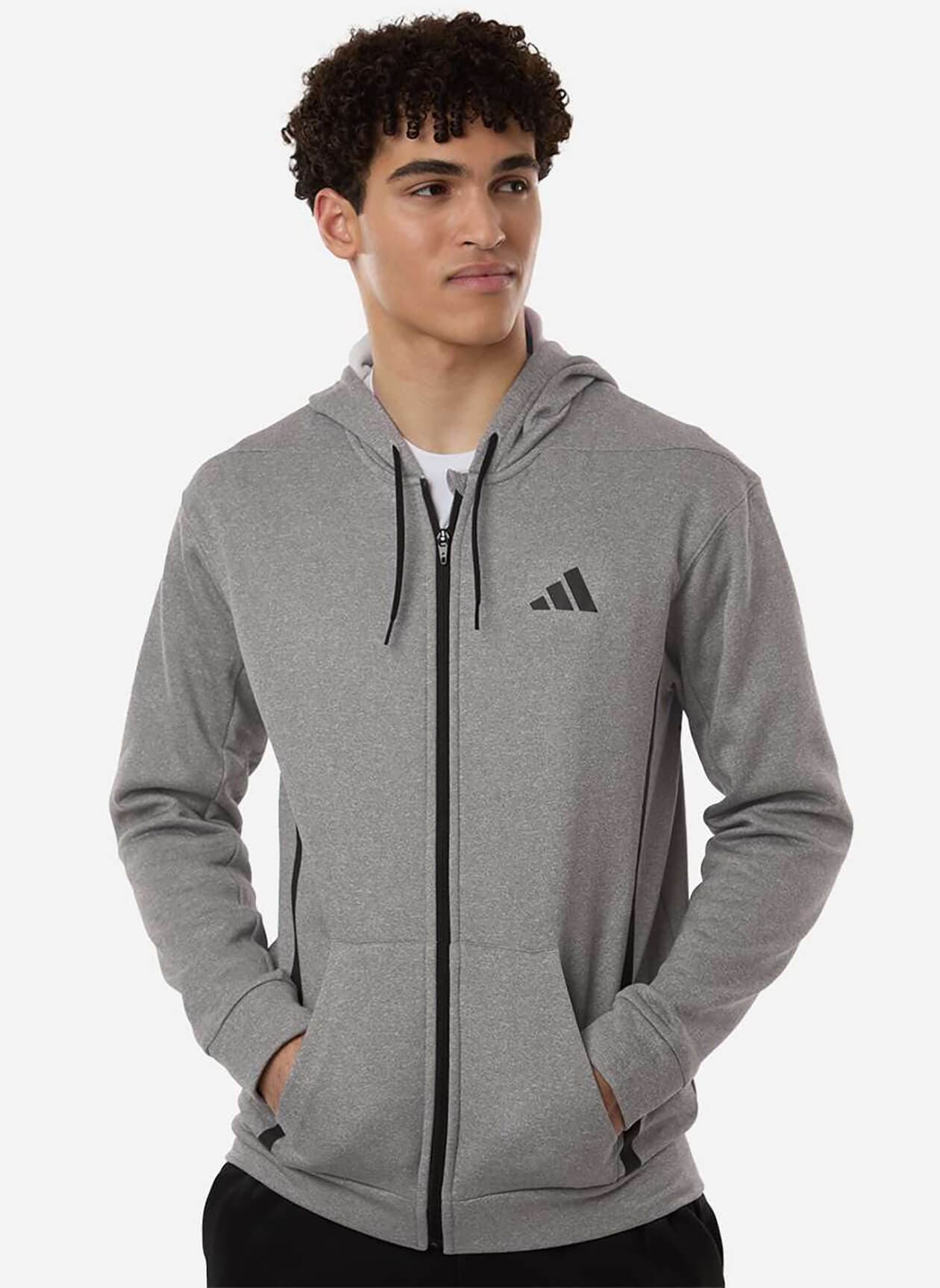 Adidas Men's Game & Go Fleece Full-Zip Hooded Sweatshirt - Light Grey 3XL