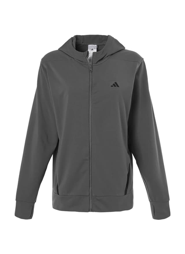 Adidas Women's Game & Go Fleece Full-Zip Hooded Sweatshirt - Dark Grey LG