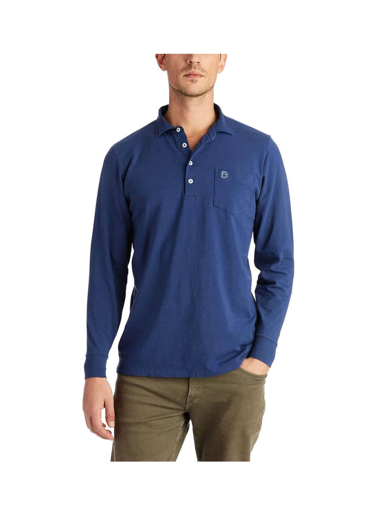 B. Draddy Men's Jack Long-Sleeve Polo - Blue,Navy LG