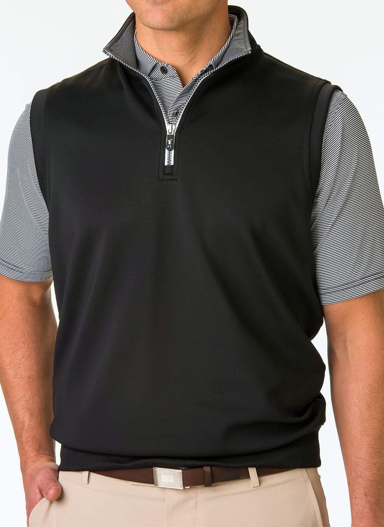 Fairway & Greene Men's Tech Solid Quarter-Zip Vest - Black / Dark Shadow Grey Heather 3XL