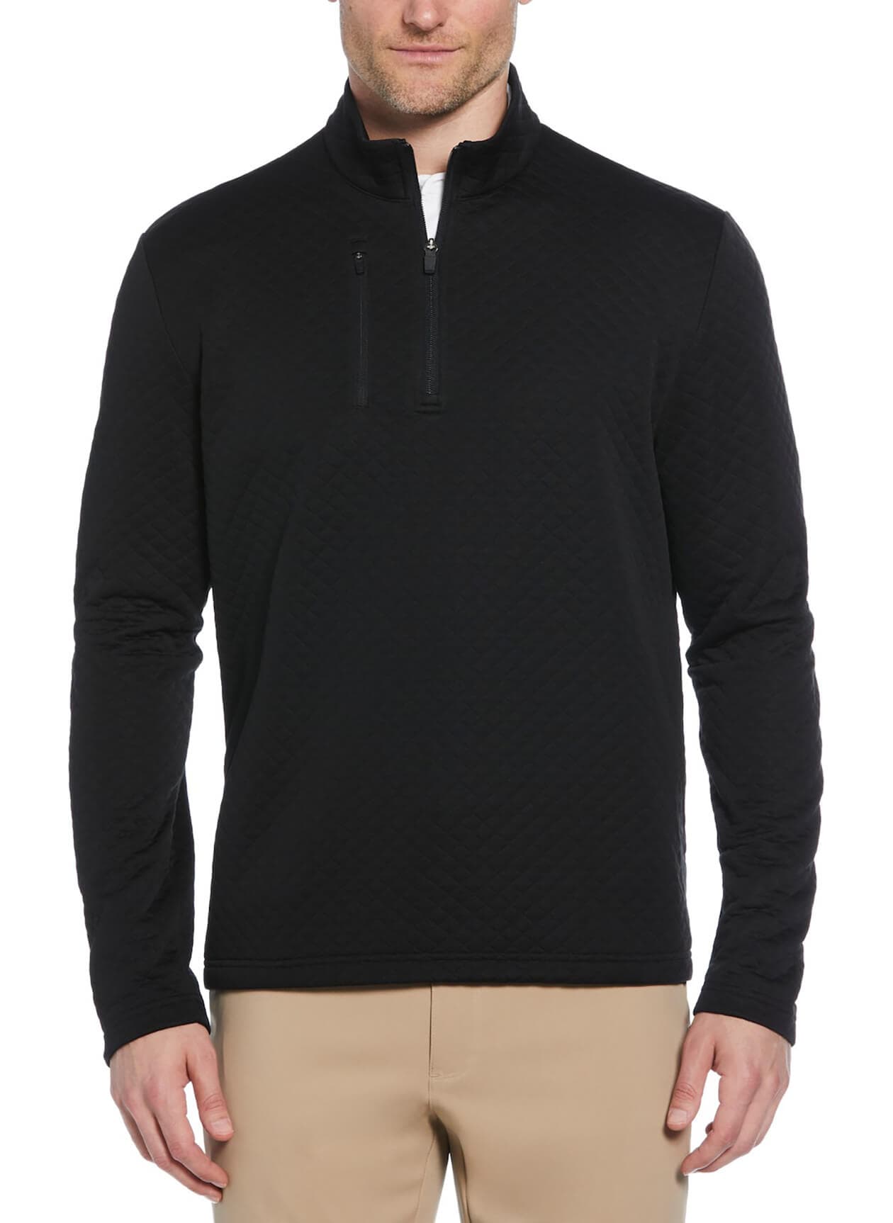 Callaway Golf Men's Mid-Weight Diamond Quilted Fleece Quarter-Zip - Black 3XL