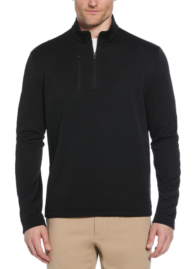 Callaway Golf Men's Mid-Weight Diamond Quilted Fleece Quarter-Zip - Black 3XL