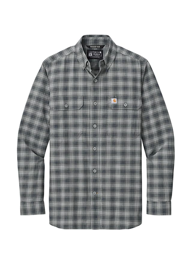 Carhartt Men's Rugged Flex Plaid Long Sleeve Shirt - Dark Grey 3XL
