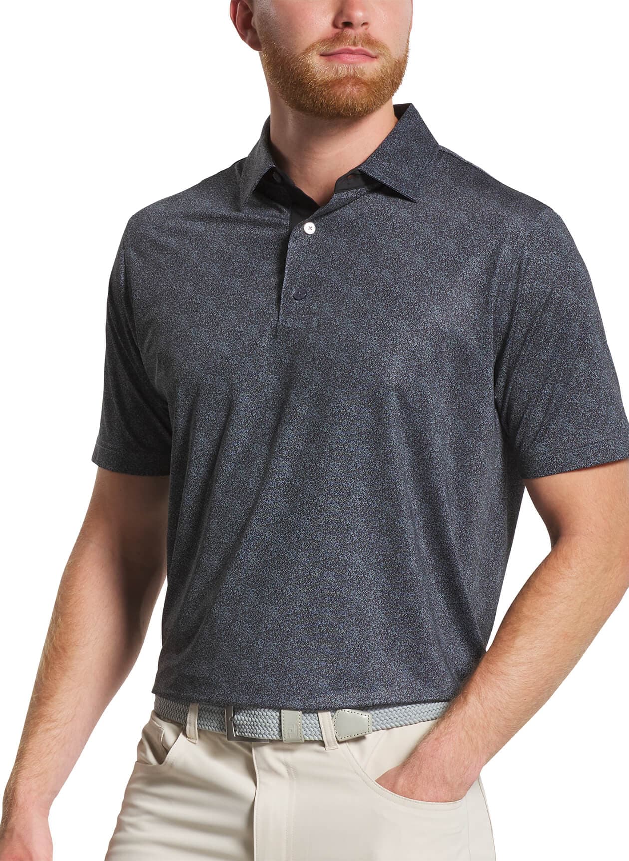 FootJoy Men's Speckle Print Polo - Light Grey 3XL