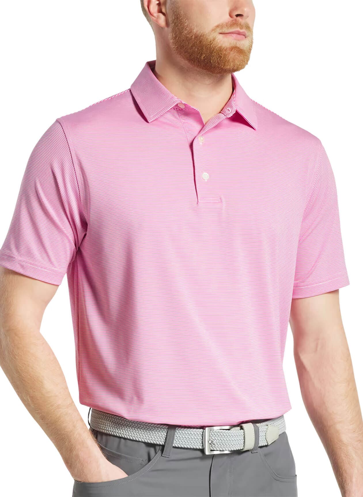 FootJoy Men's MicroFeeder Stripe Polo - Pink / White (30462) 3XL