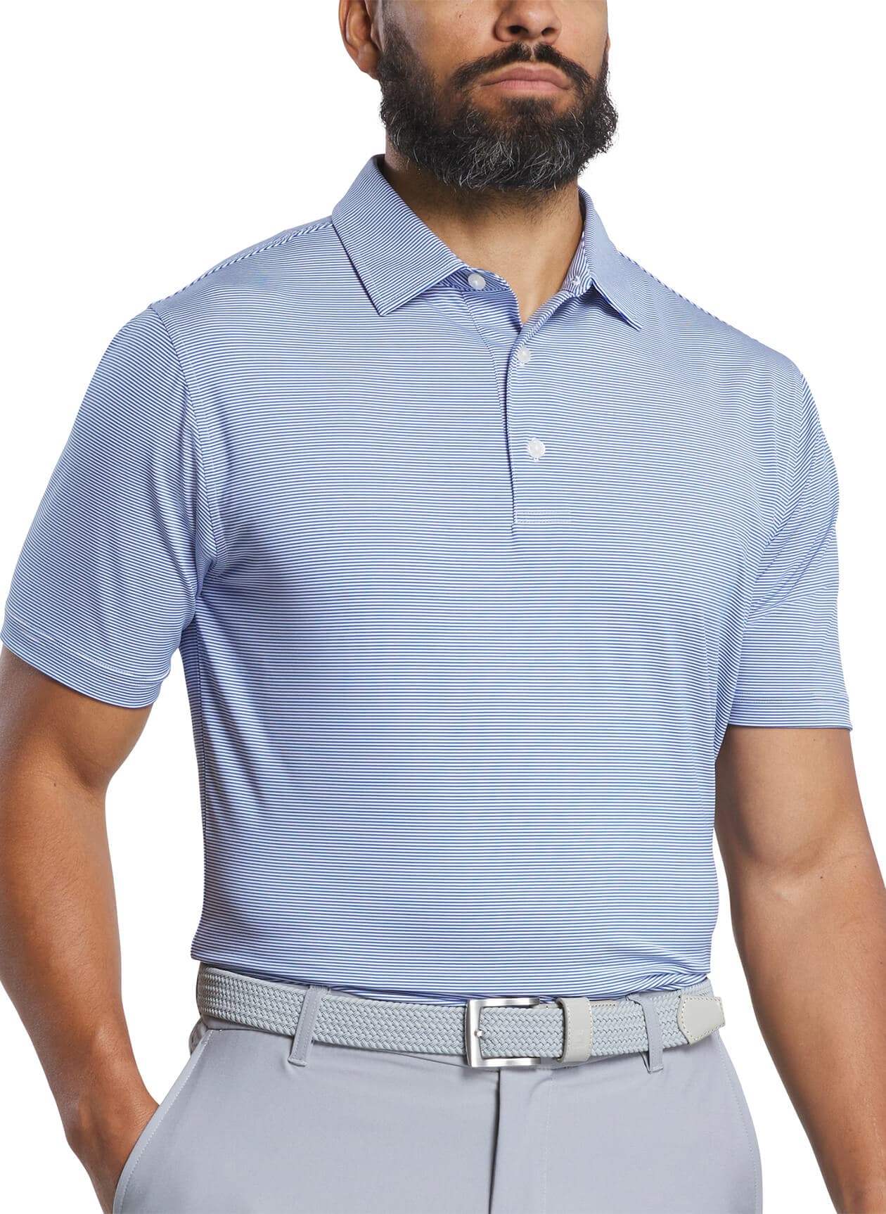 FootJoy Men's MicroFeeder Stripe Polo - Royal / White (33255) 3XL