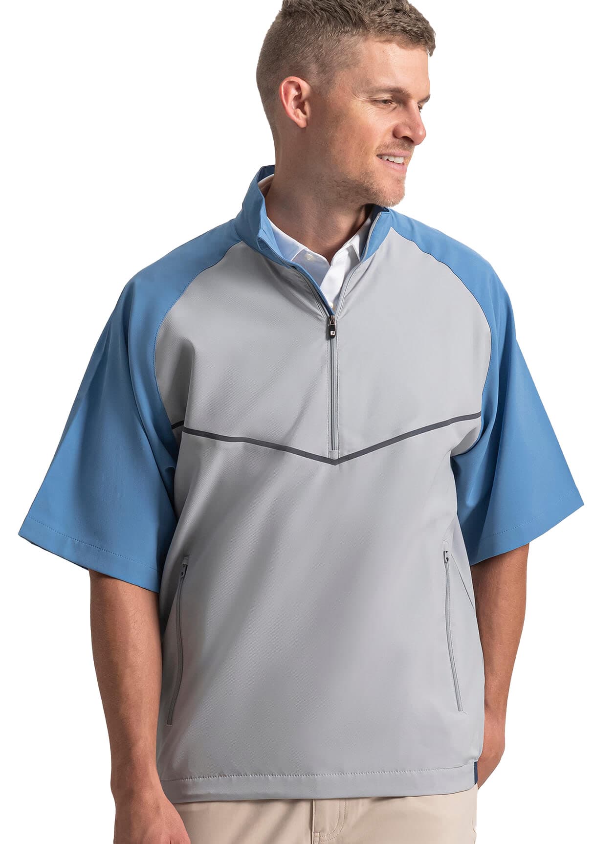 FootJoy Men's Zephyr Short Sleeve Windshirt - Cyan 3XL