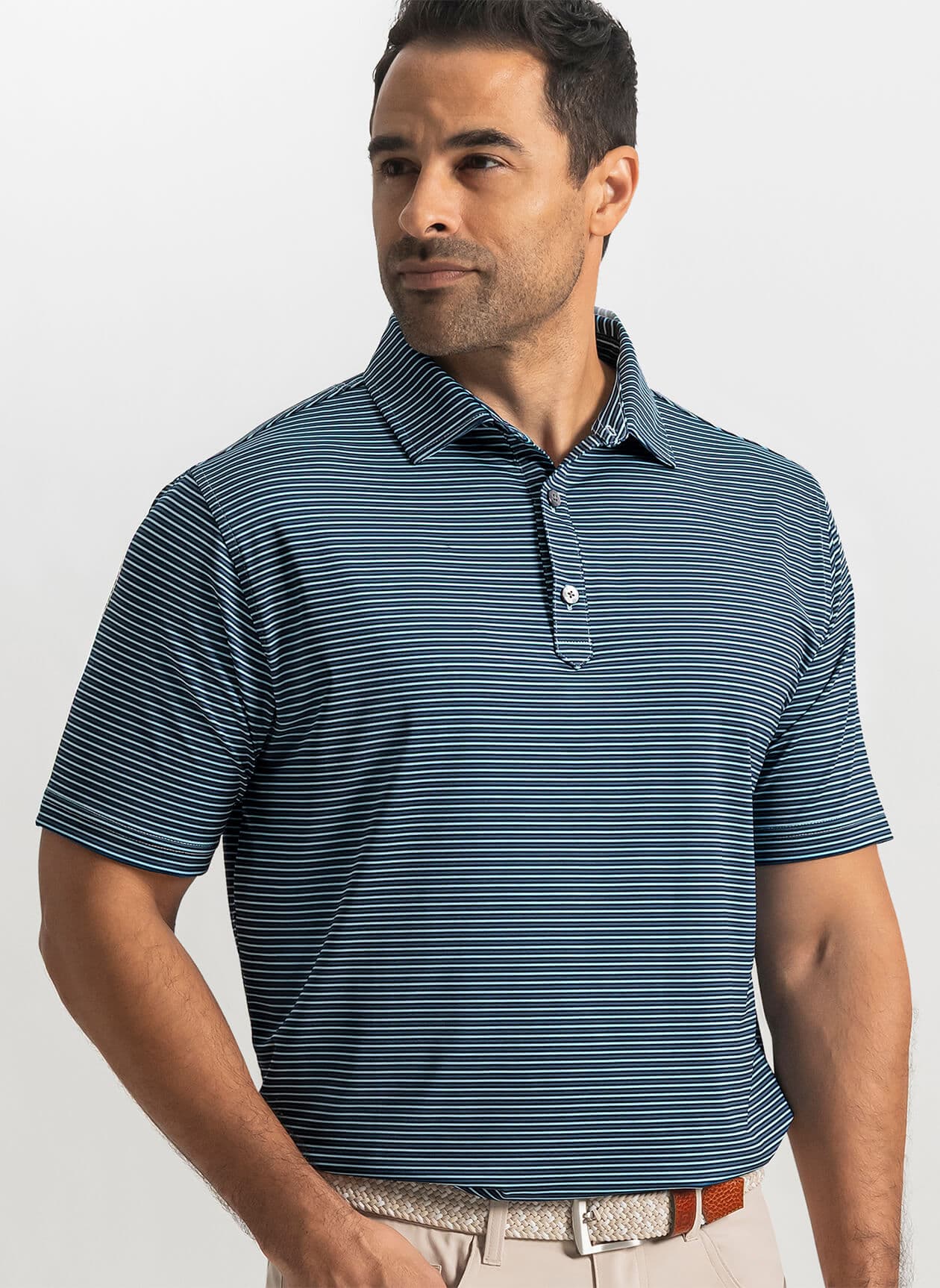FootJoy Men's Smooth Stripe Polo - Navy / Navy Tonal / Light Blue 3XL