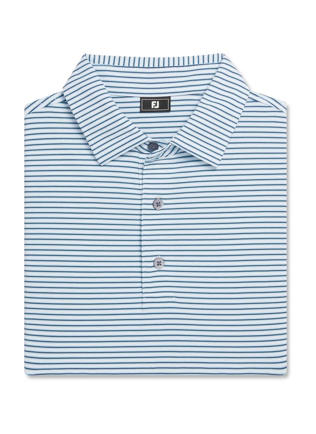 FootJoy Men's MultiStripe Stretch Pique Polo - White / Light Blue / Navy 3XL