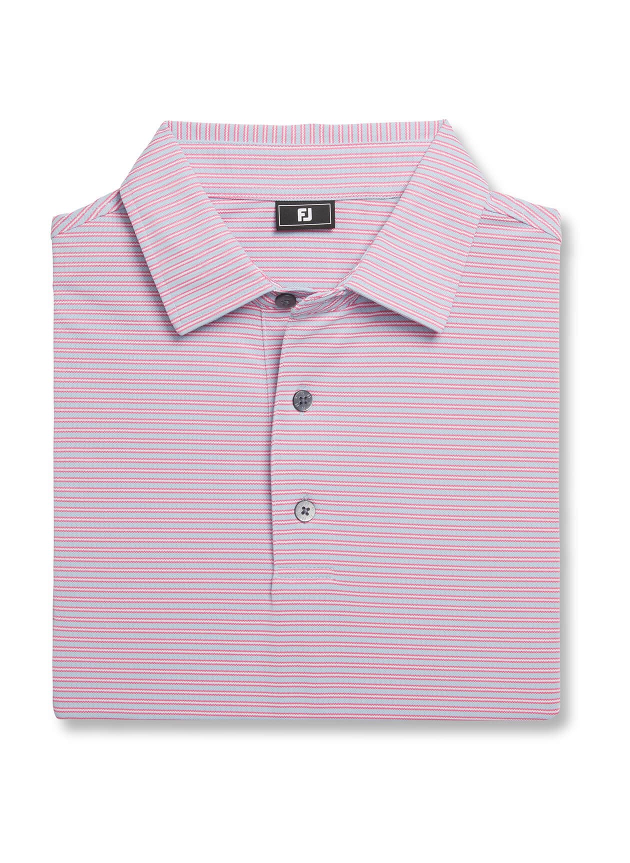 FootJoy Men's MultiStripe Stretch Pique Polo - Sky / Pink / White 3XL
