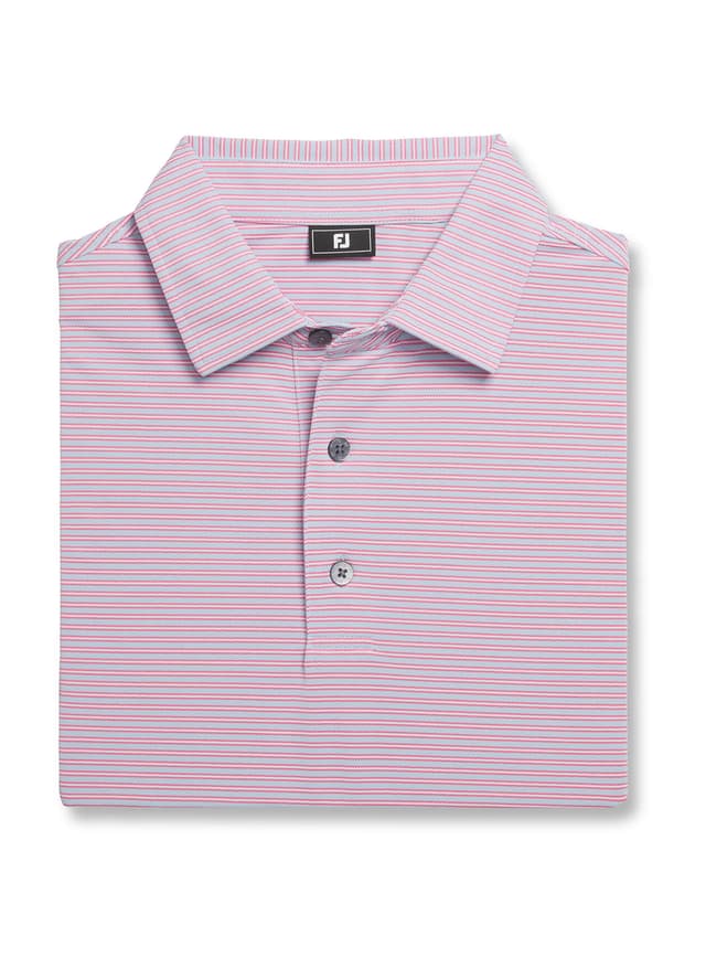 FootJoy Men's MultiStripe Stretch Pique Polo - Sky / Pink / White 3XL