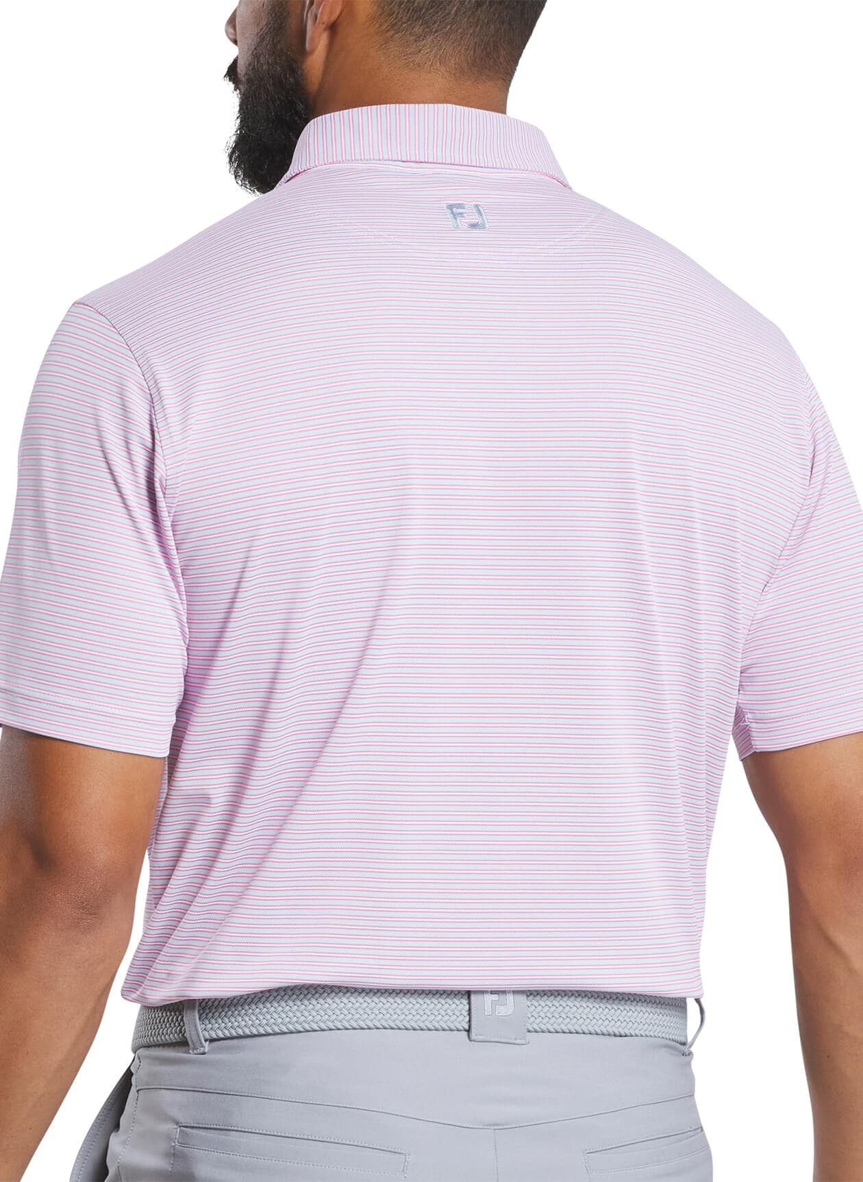 FootJoy Men's MultiStripe Stretch Pique Polo - Sky / Pink / White 3XL