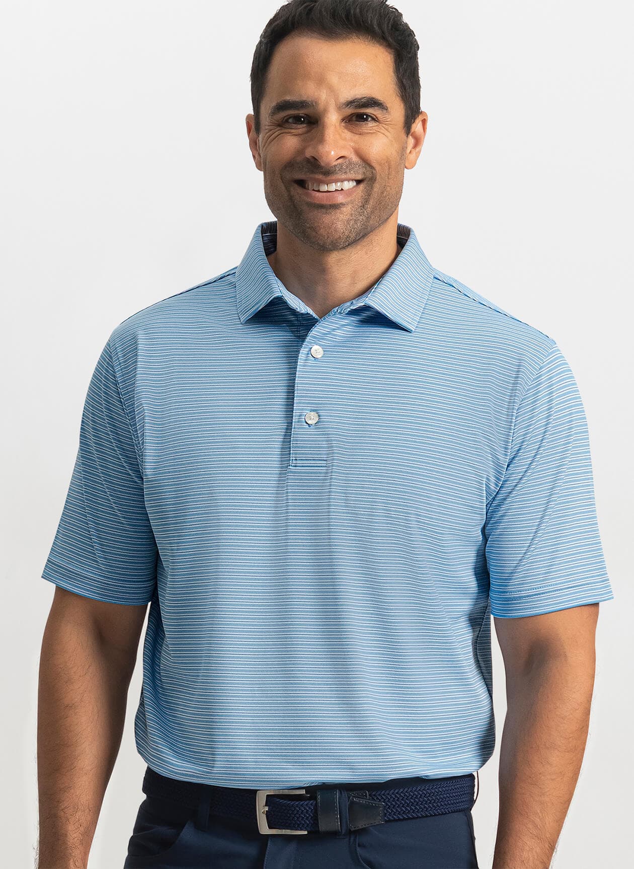 FootJoy Men's MultiStripe Stretch Pique Polo - Blue Reef / White / Deep Reef 3XL