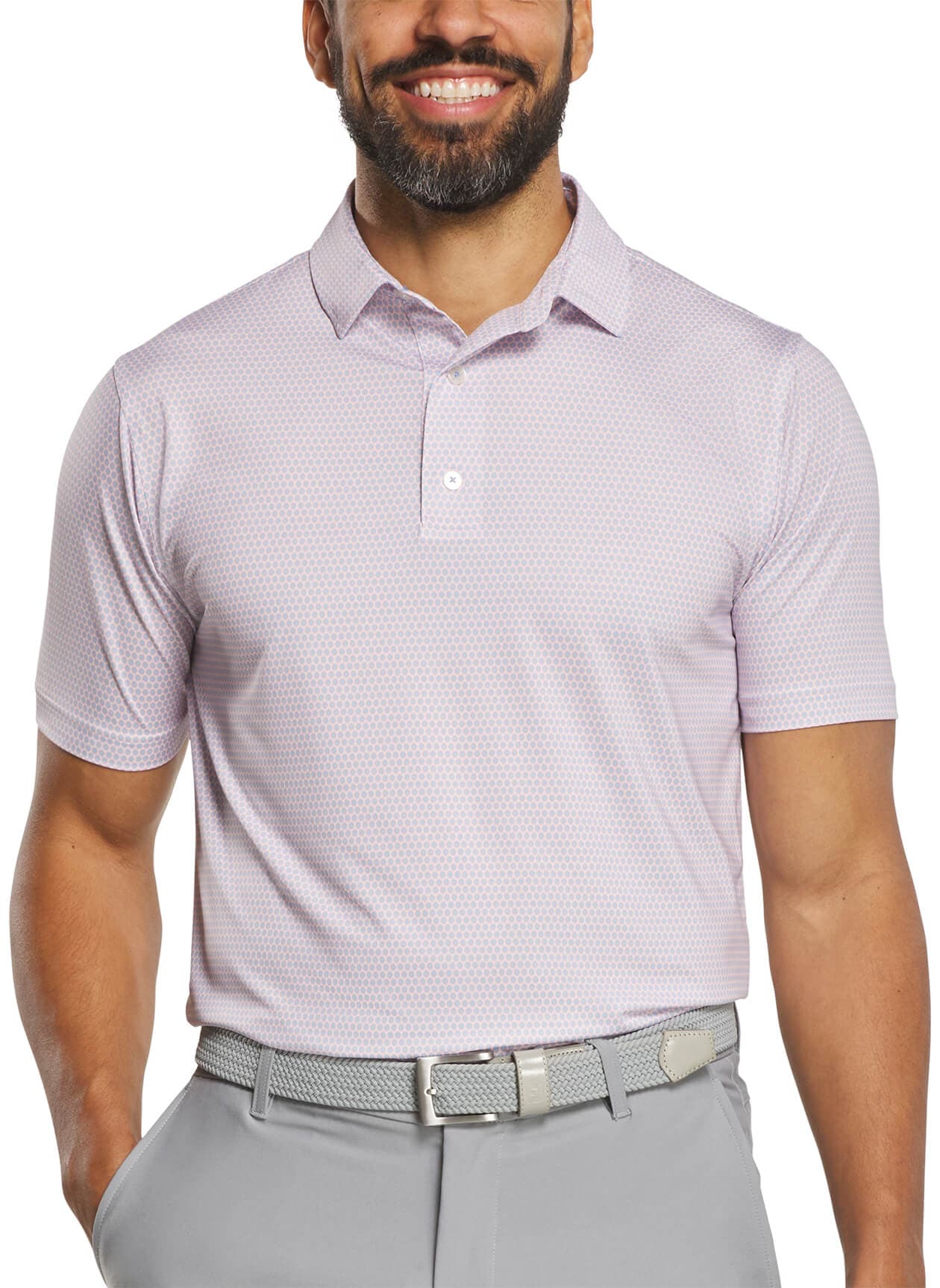 FootJoy Men's Stellar Print Lisle Polo - White / Pink / Sky 3XL