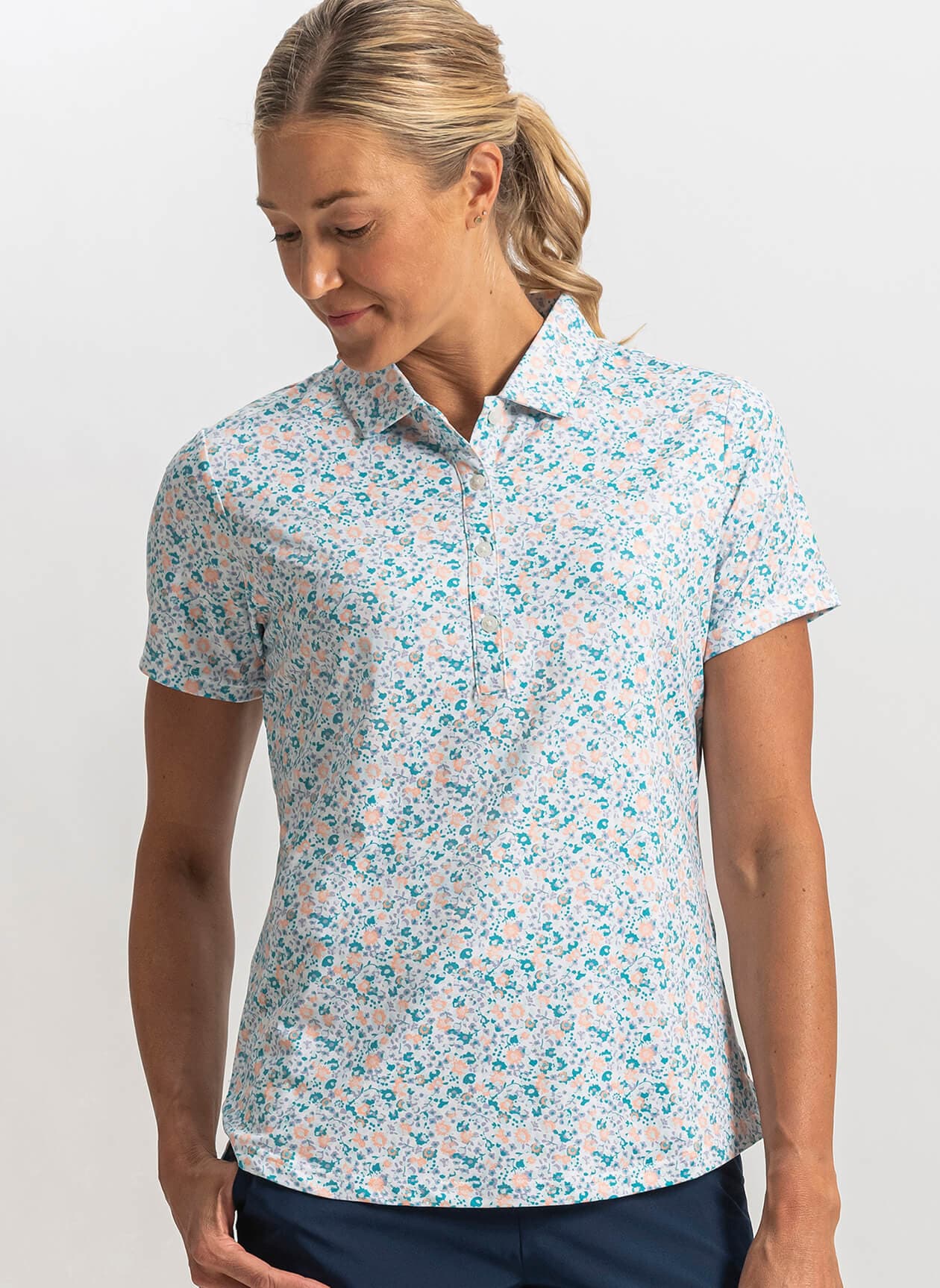 FootJoy Women's Polo - Glacial Blue Geo Print LG