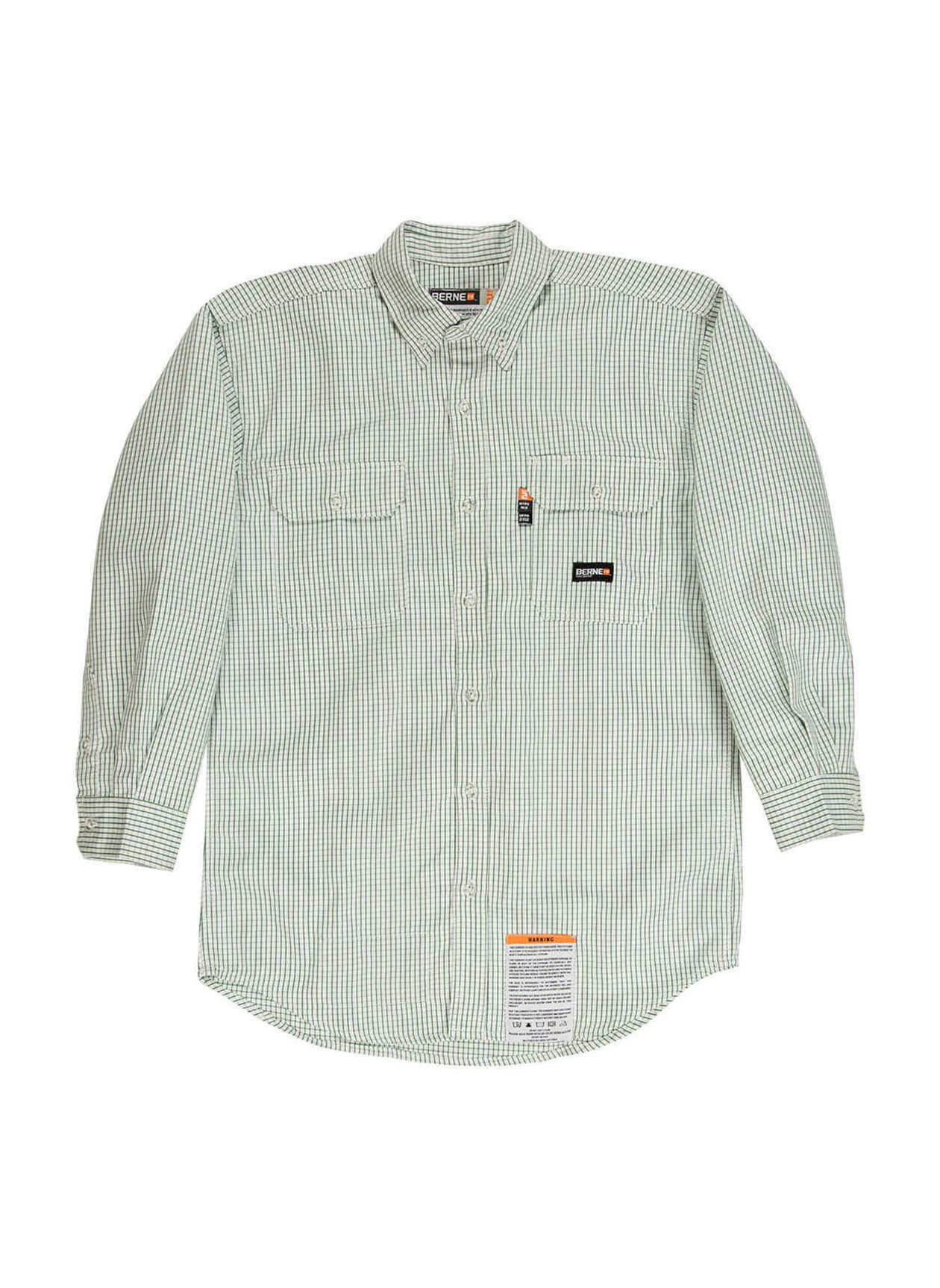 Berne Men's Flame-Resistant Down Plaid Work Shirt - Green 3XL