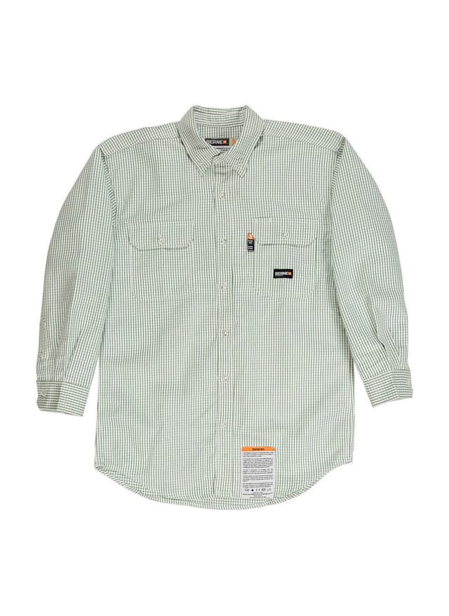 Berne Men's Flame-Resistant Down Plaid Work Shirt - Green 3XL