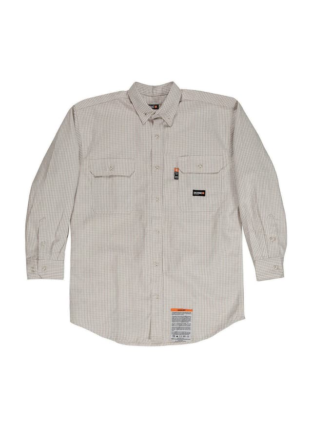 Berne Men's Flame-Resistant Down Plaid Work Shirt - Brown 3XL