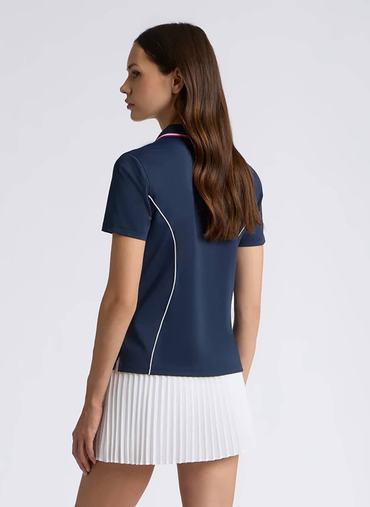 G/FORE Women's Stretch Nylon Interlock Contour Quarter-Zip Polo - Navy LG