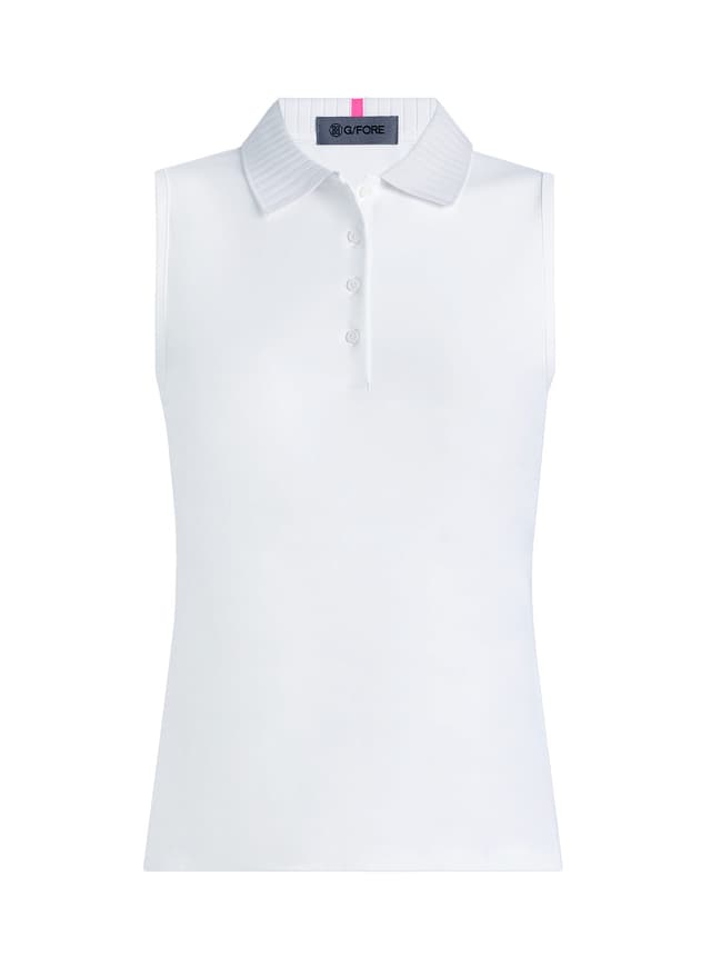 G/FORE	 Women's Pleated Collar Silky Tech Nylon Sleeveless Polo - White LG