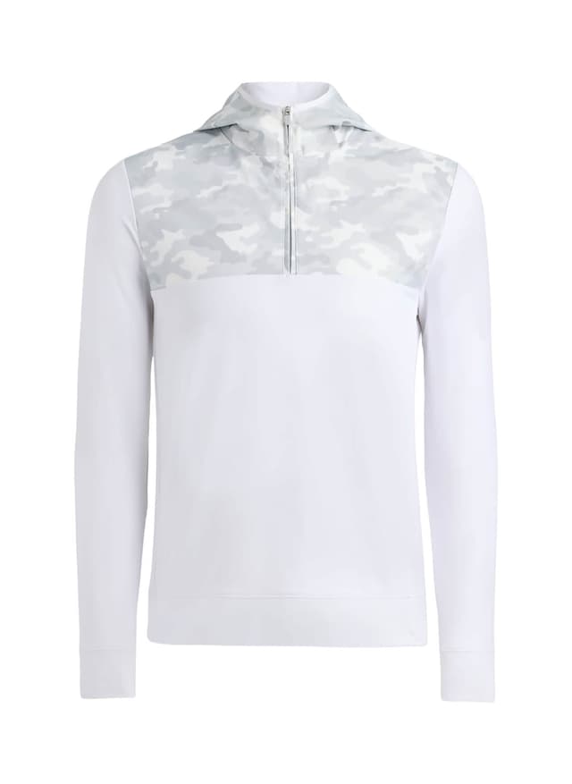 G/FORE Men's Camo Brushed Back Tech Terry Quarter-Zip Hoodie - White LG
