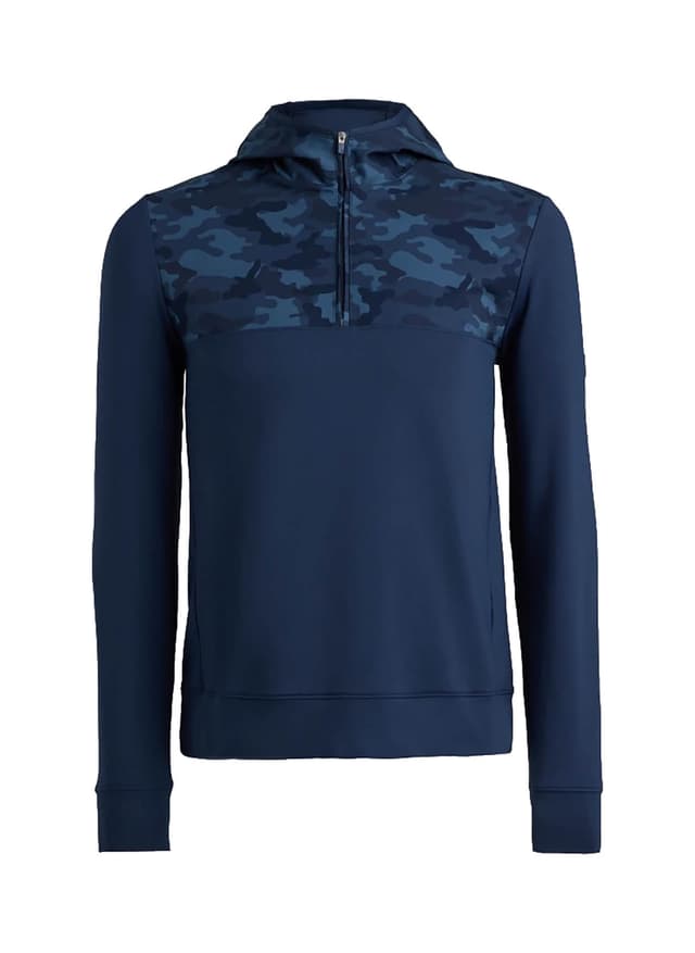 G/FORE Men's Camo Brushed Back Tech Terry Quarter-Zip Hoodie - Navy LG