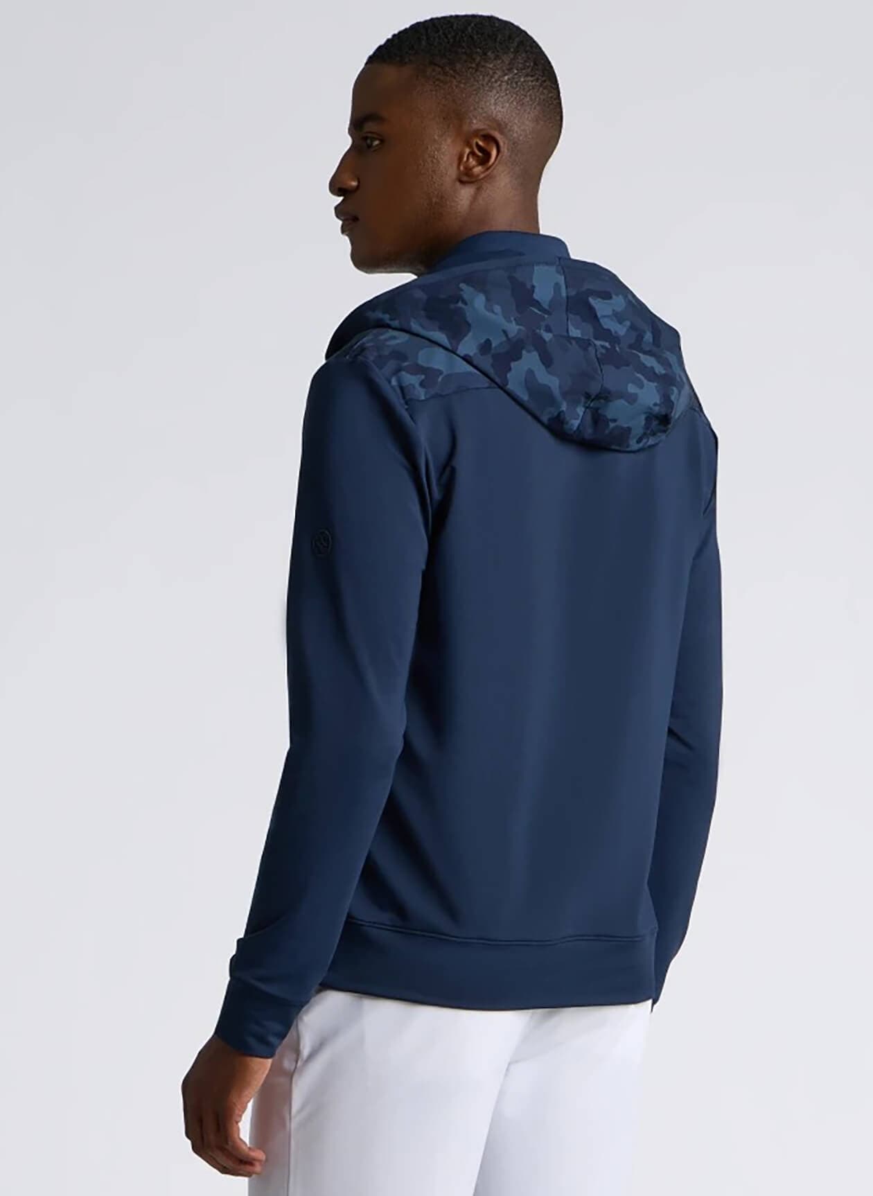 G/FORE Men's Camo Brushed Back Tech Terry Quarter-Zip Hoodie - Navy LG