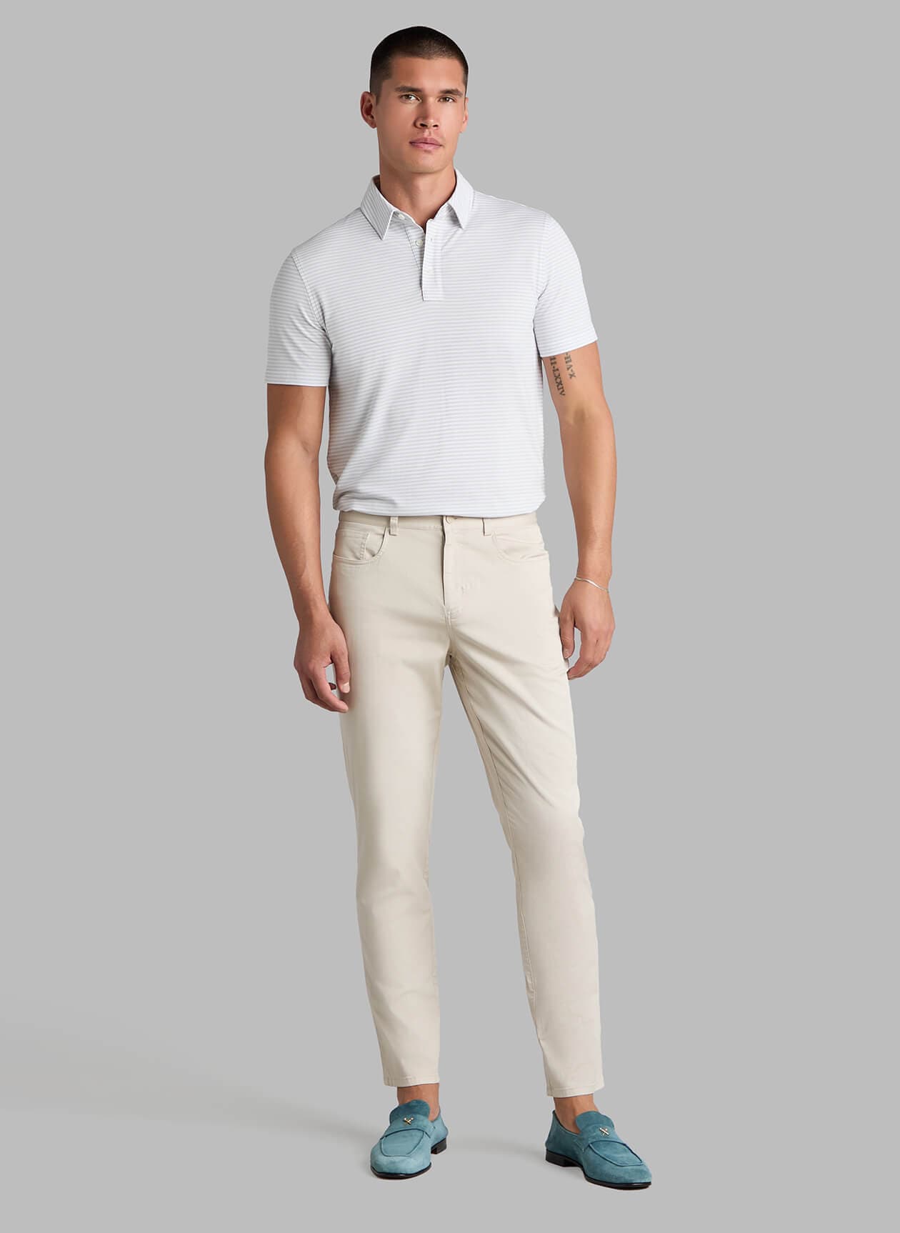 G/FORE	 Men's All Play Stripe Polo - Light Grey 3XL