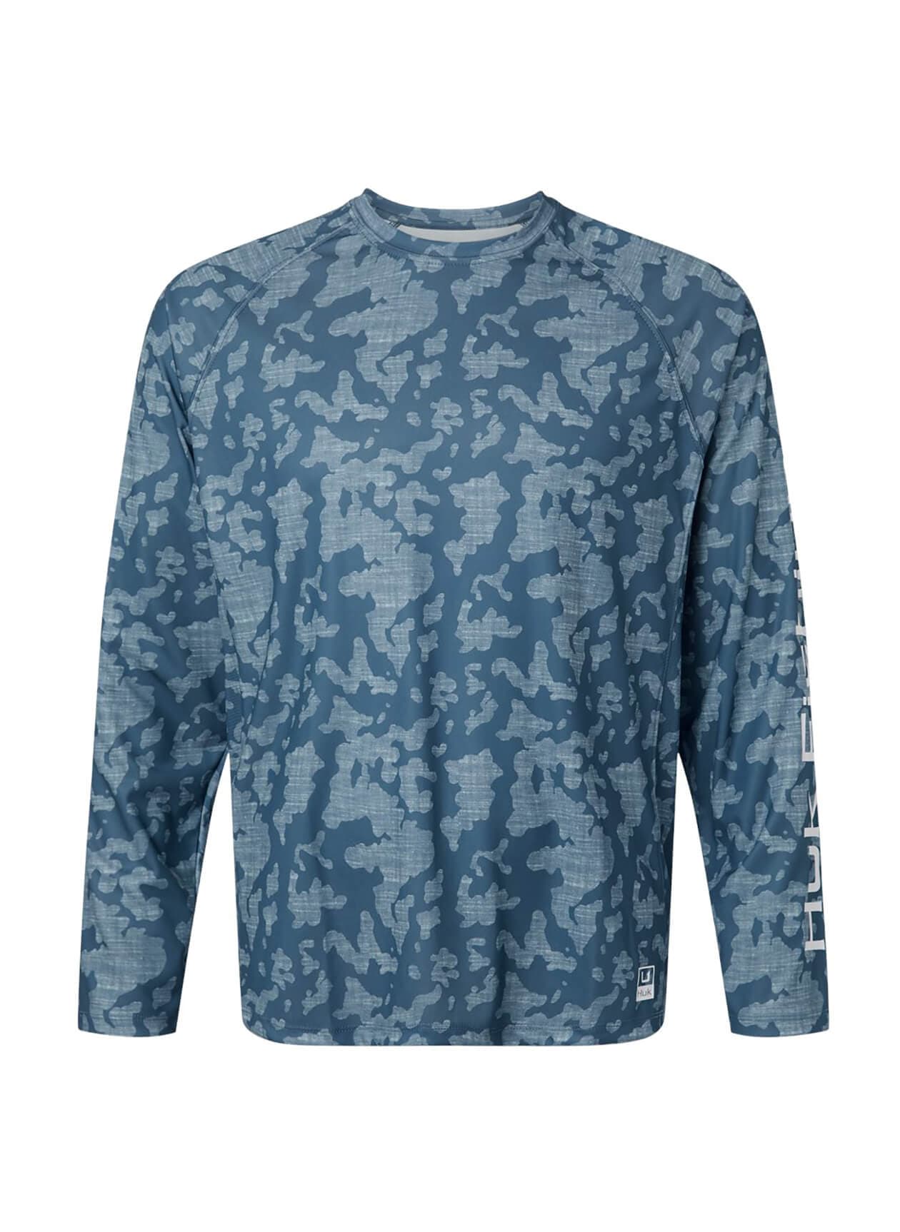 HUK Men's Lopro Running Lakes Long-Sleeve T-Shirt - Titanium Blue LG