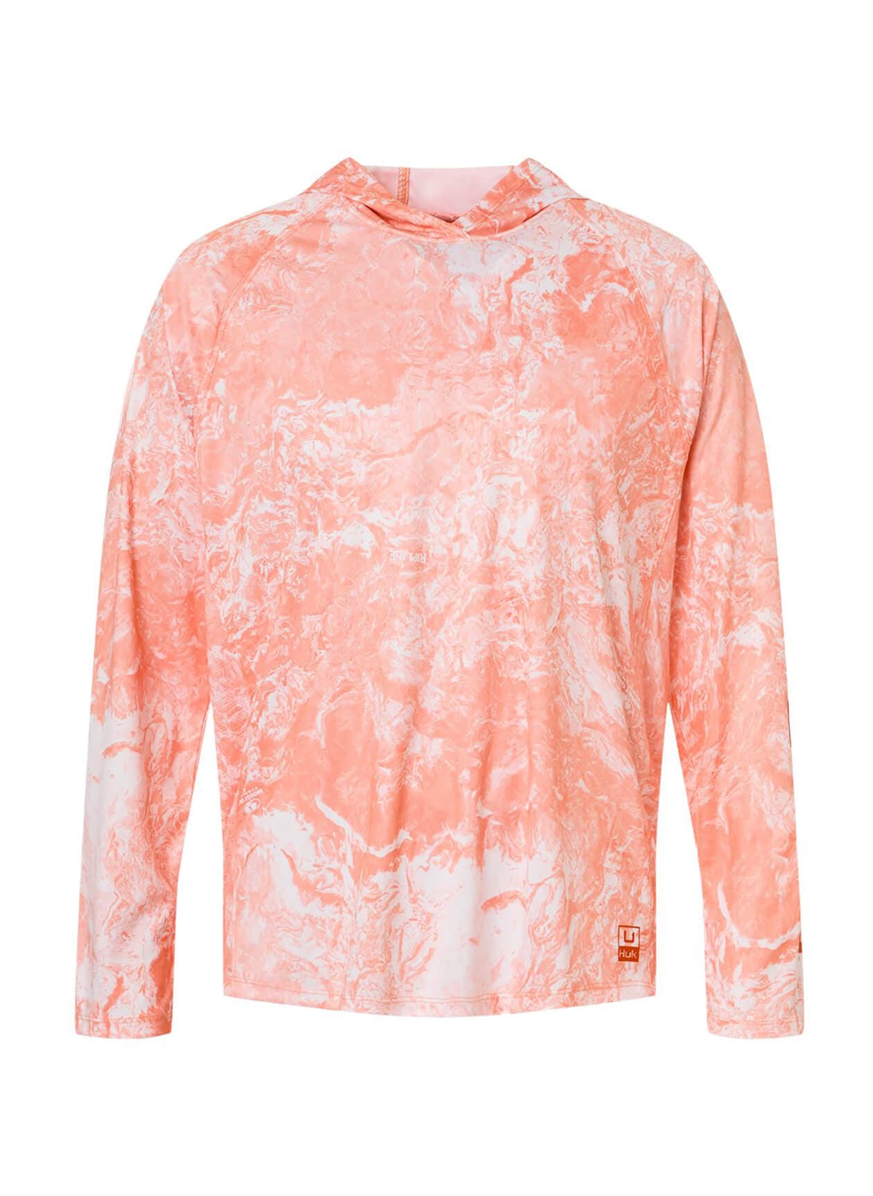 HUK Men's Pursuit Mossy Oak Printed Hooded Long-Sleeve T-Shirt - Orange LG