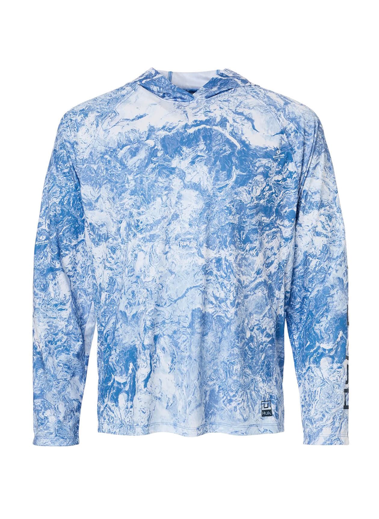 HUK Men's Pursuit Mossy Oak Printed Hooded Long-Sleeve T-Shirt - Blue LG
