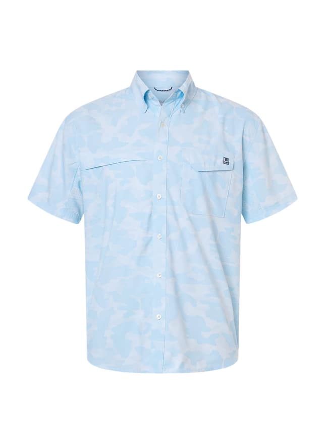 HUK Men's Tidepoint Printed Short Sleeve Shirt - Cyan LG