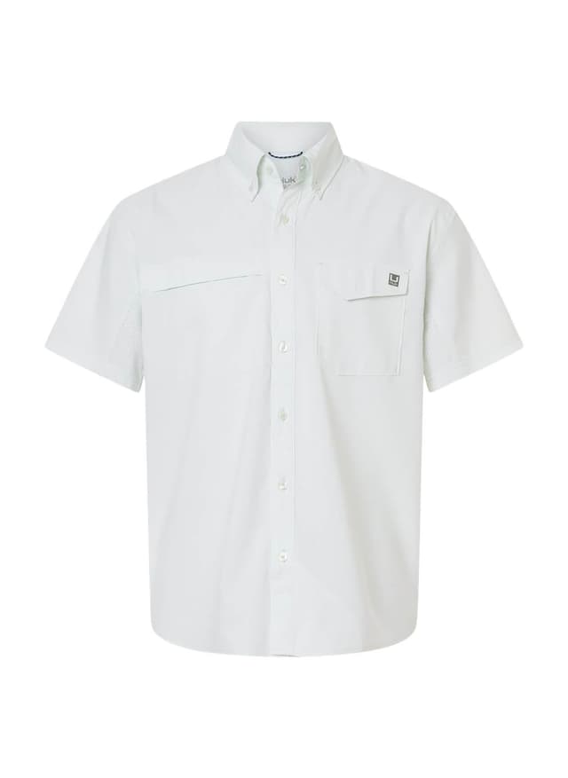HUK Men's Tidepoint Printed Short Sleeve Shirt - White LG