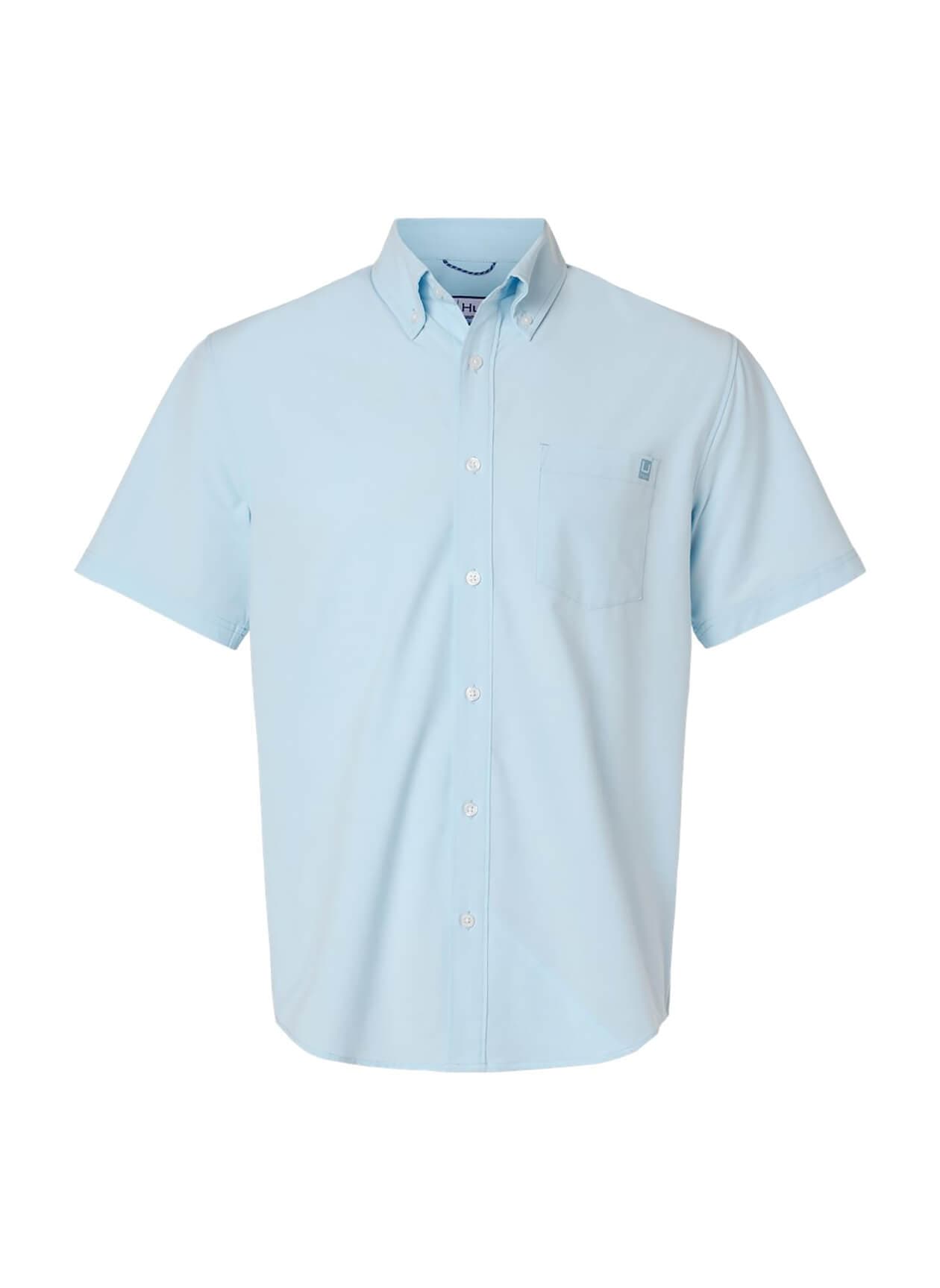 HUK Men's Kona Solid Short-Sleeve Shirt - Coastal Drift Heather LG