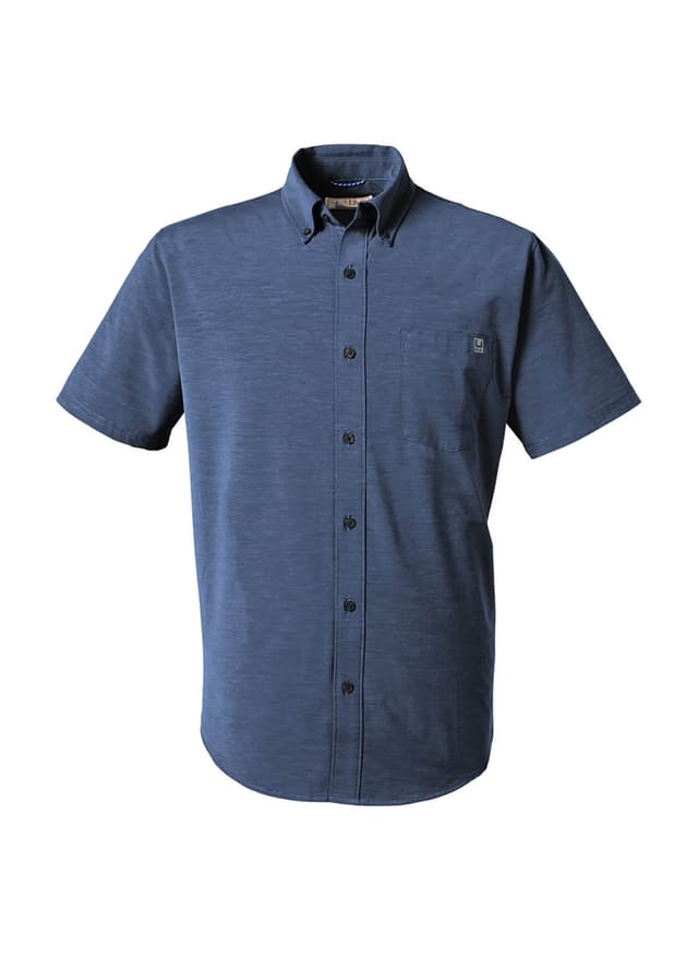 HUK Men's Kona Solid Short-Sleeve Shirt - Navy LG