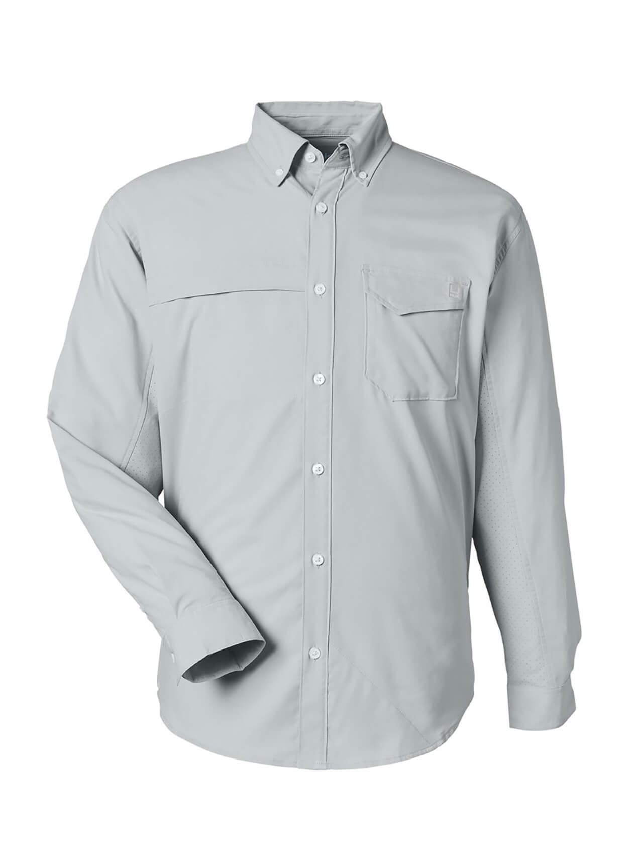 HUK Men's Tide Point Pocket Fishing Shirt - Light Grey,Dark Grey 3XL