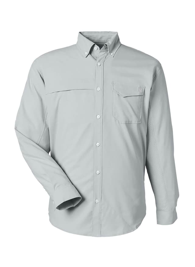 HUK Men's Tide Point Pocket Fishing Shirt - Light Grey,Dark Grey 3XL